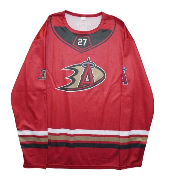 Mike Trout #27 Anaheim Angels x Anaheim Ducks Crossover Jersey – XL – Red - Picture 1 of 3